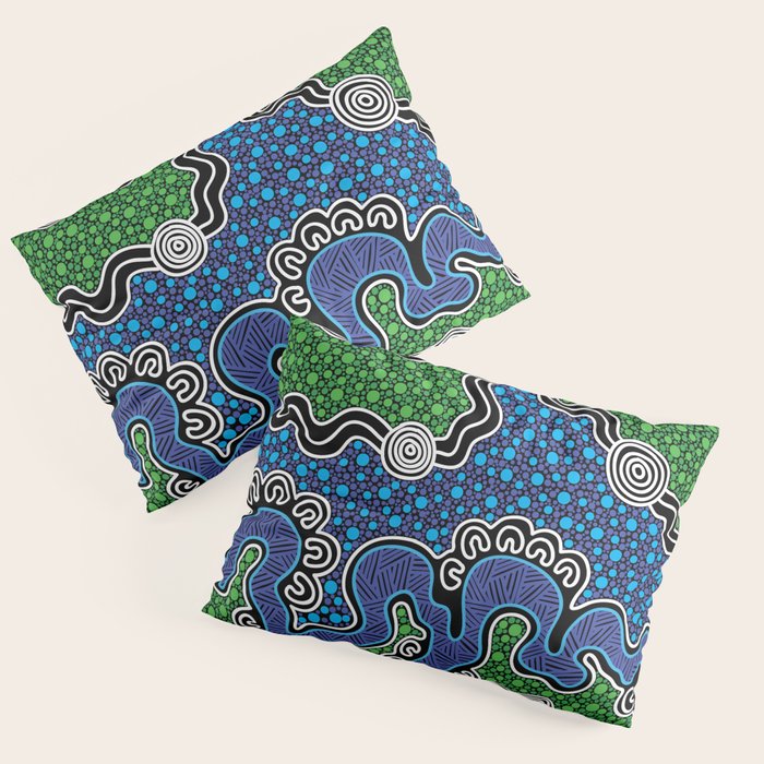 Authentic Aboriginal Art - The River (green) Pillow Sham Gallery Image 3