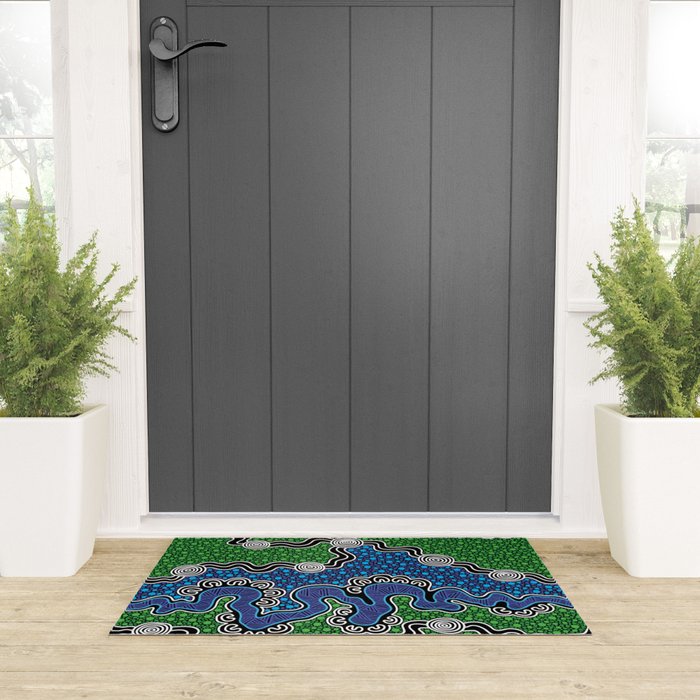 Authentic Aboriginal Art - The River (green) Welcome Mat Gallery Image 3