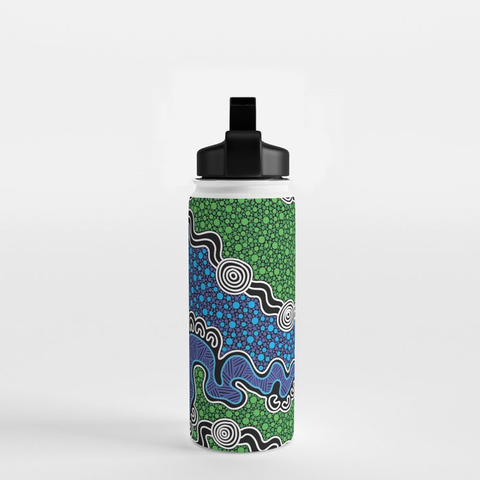 Authentic Aboriginal Art - The River (green) Water Bottle Gallery Image 2