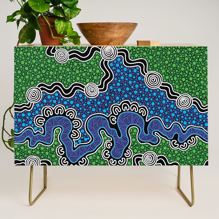 Authentic Aboriginal Art - The River (green) Credenza Gallery Image 1