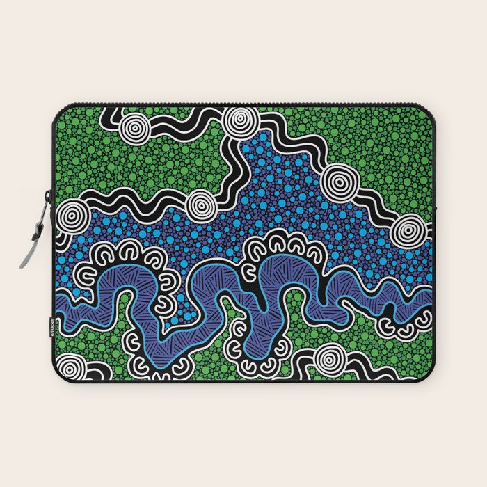 Authentic Aboriginal Art - The River (green) Laptop Sleeve Gallery Image 1