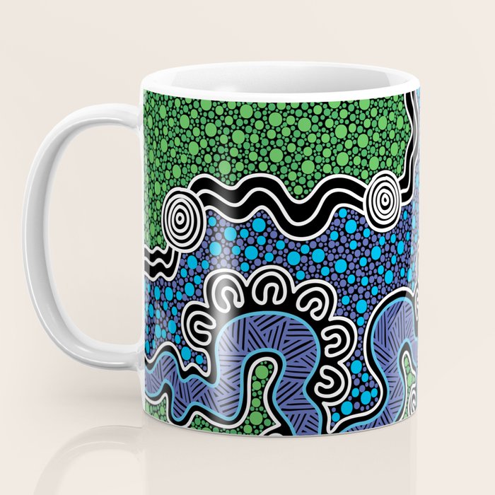 Authentic Aboriginal Art - The River (green) Coffee Mug Gallery Image 3