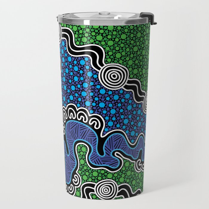 Authentic Aboriginal Art - The River (green) Travel Mug Gallery Image 2