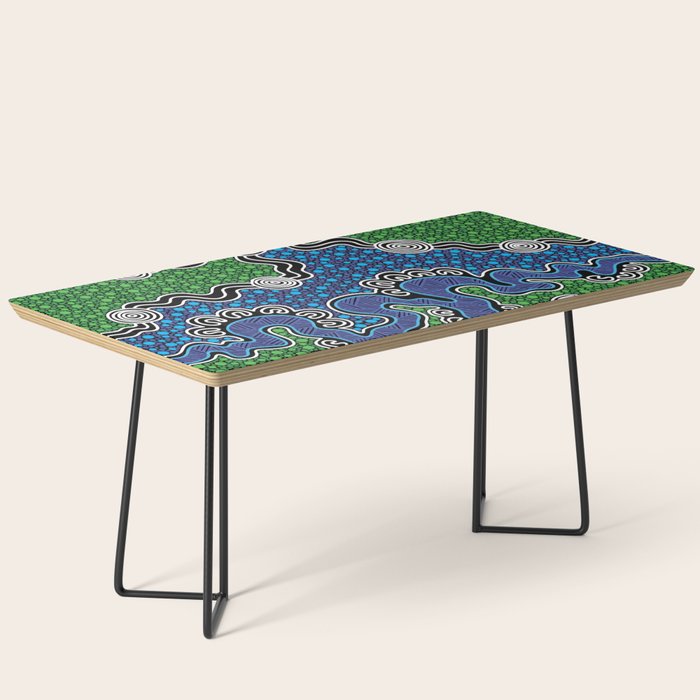 Authentic Aboriginal Art - The River (green) Coffee Table Gallery Image 1