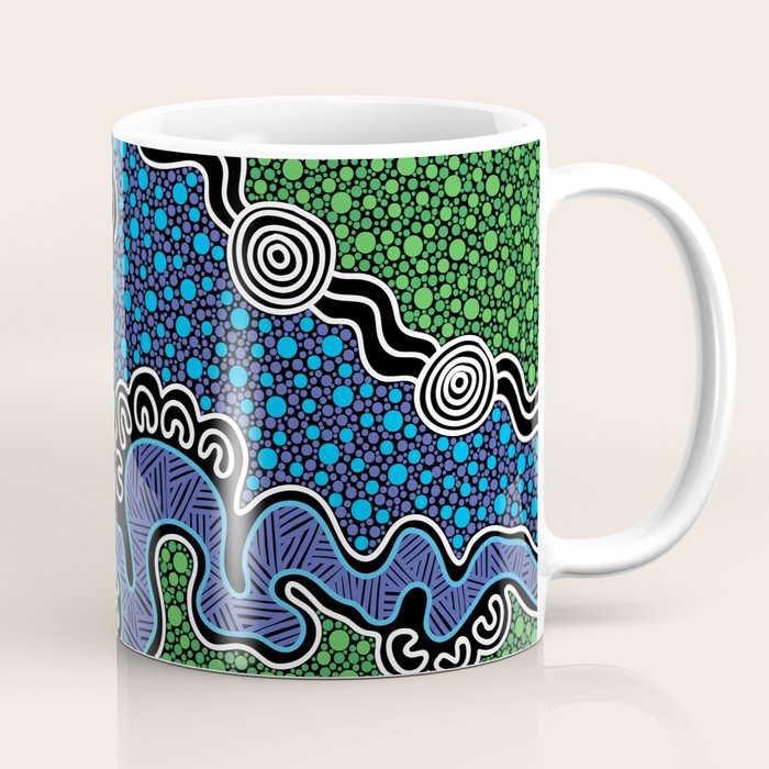 Authentic Aboriginal Art - The River (green) Coffee Mug Gallery Image 1