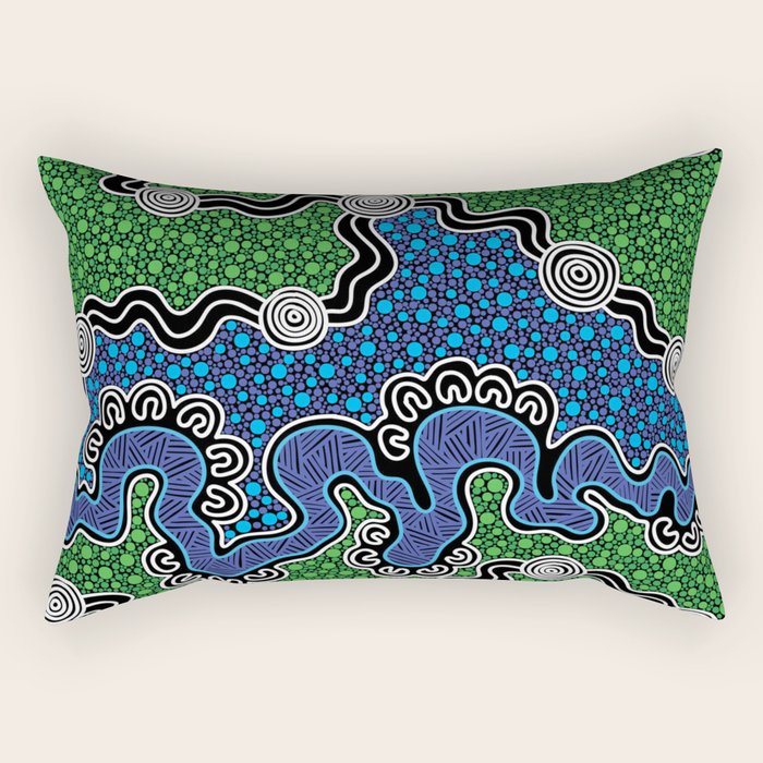 Authentic Aboriginal Art - The River (green) Rectangular Pillow Gallery Image 2