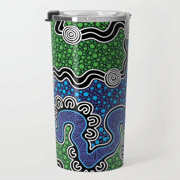 Authentic Aboriginal Art - The River (green) Travel Mug Gallery Image 3