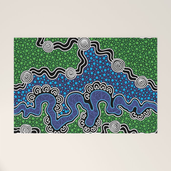 Authentic Aboriginal Art - The River (green) Welcome Mat Gallery Image 1