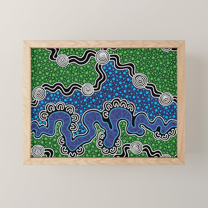 Authentic Aboriginal Art - The River (green) Mini Art Print Gallery Image 1