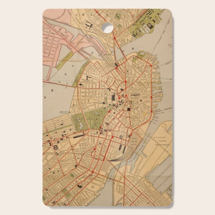 Vintage Map of Boston MA (1902) Cutting Board Gallery Image 1