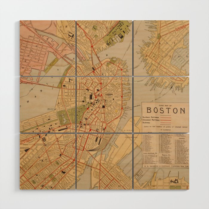 Vintage Map of Boston MA (1902) Wood Wall Art Gallery Image 1