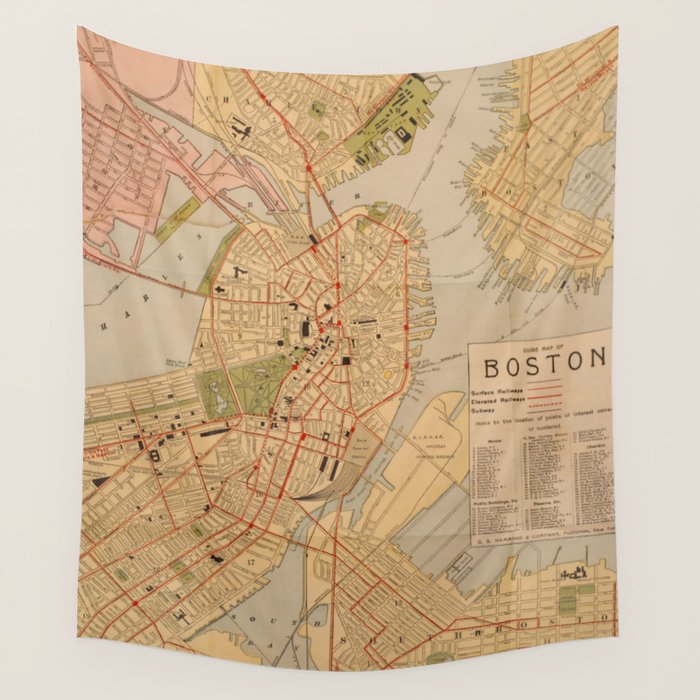 Vintage Map of Boston MA (1902) Wall Tapestry Gallery Image 1