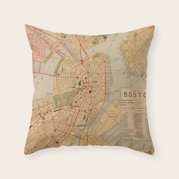 Vintage Map of Boston MA (1902) Throw Pillow Gallery Image 1