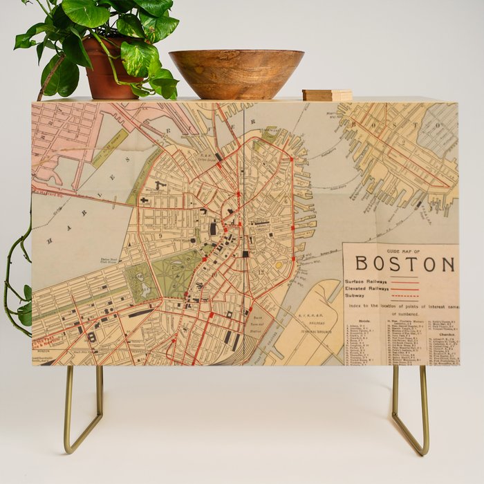 Vintage Map of Boston MA (1902) Credenza Gallery Image 1