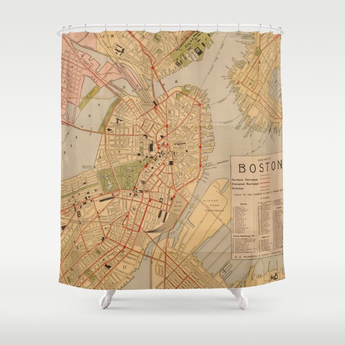 Vintage Map of Boston MA (1902) Shower Curtain Gallery Image 1