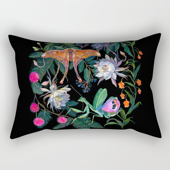 Mantis and Moth Cactus Flower Rectangular Pillow Gallery Image 1