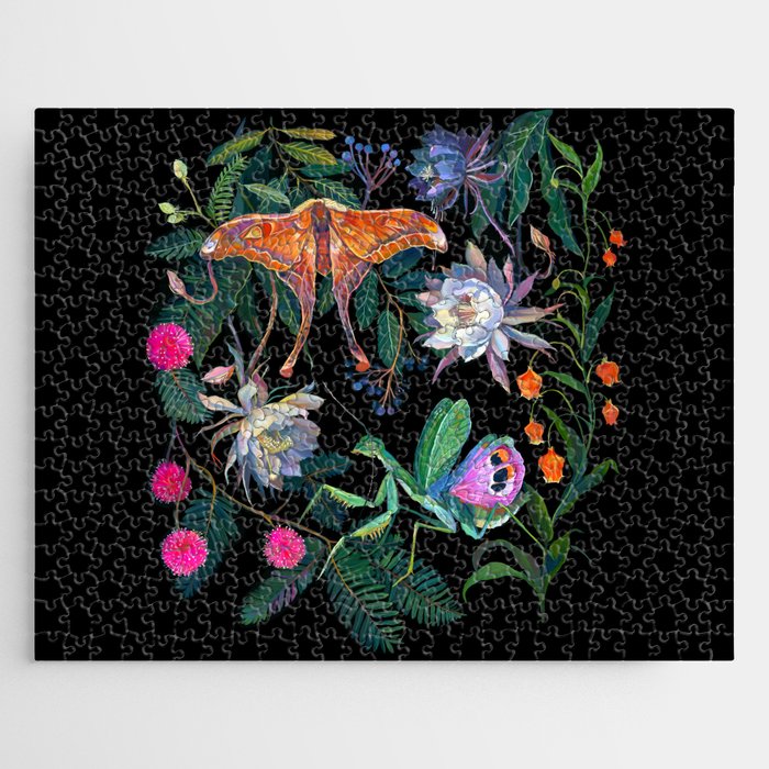 Mantis and Moth Cactus Flower Jigsaw Puzzle