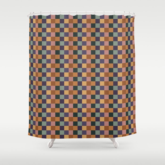 Checkered Multicolor Pattern XII Retro Shower Curtain Gallery Image 1