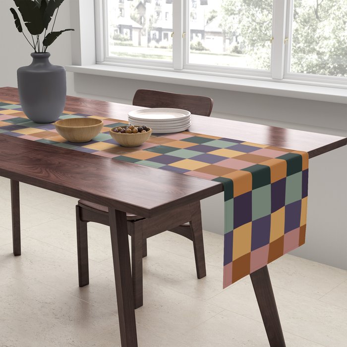 Checkered Multicolor Pattern XII Retro Table Runner Gallery Image 2