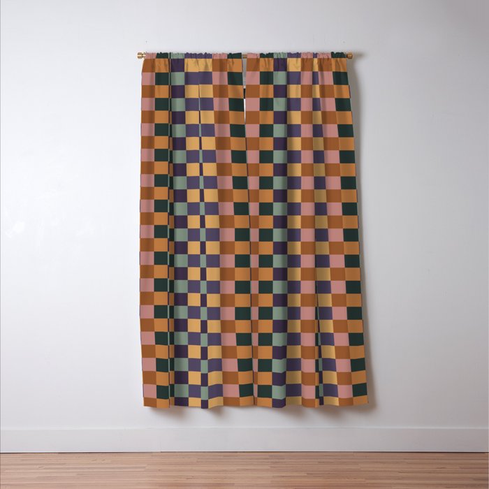 Checkered Multicolor Pattern XII Retro Window Curtain Gallery Image 3