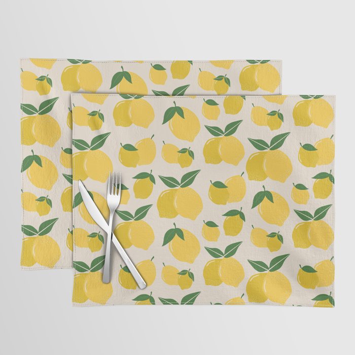 Les Citrons | 01 - Retro Lemon Print Abstract Lemons Placemat Gallery Image 1
