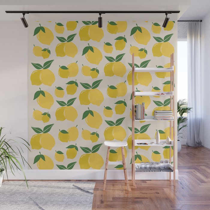 Les Citrons | 01 - Retro Lemon Print Abstract Lemons Wall Mural Gallery Image 1
