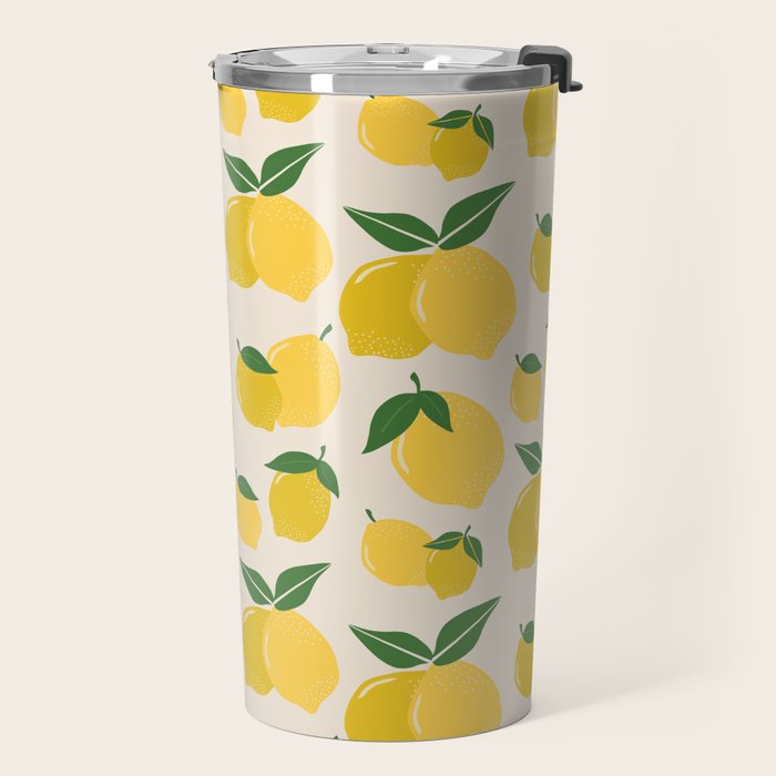 Les Citrons | 01 - Retro Lemon Print Abstract Lemons Travel Mug Gallery Image 2