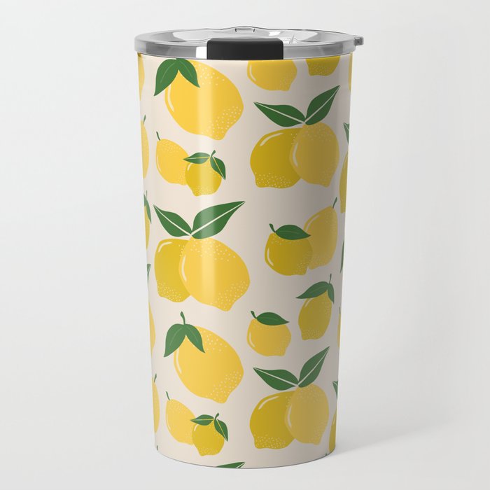 Les Citrons | 01 - Retro Lemon Print Abstract Lemons Travel Mug Gallery Image 1