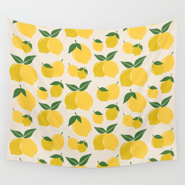 Les Citrons | 01 - Retro Lemon Print Abstract Lemons Wall Tapestry Gallery Image 4