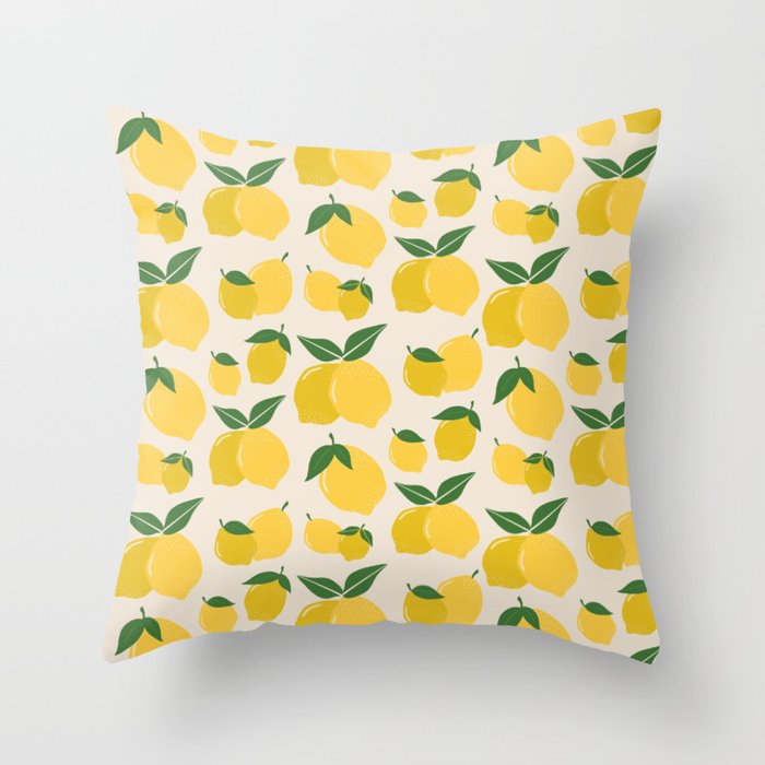 Les Citrons | 01 - Retro Lemon Print Abstract Lemons Throw Pillow Gallery Image 6
