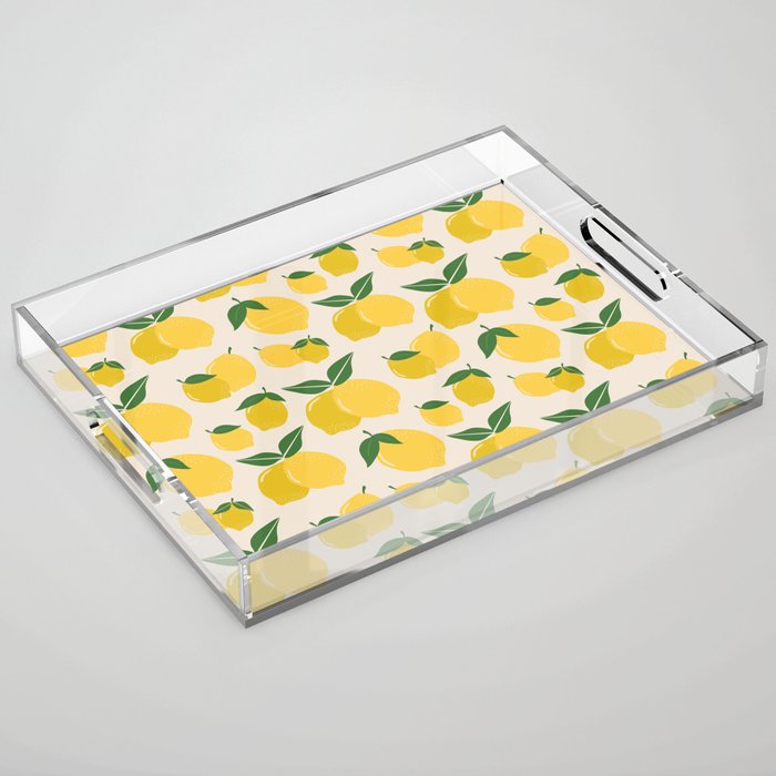 Les Citrons | 01 - Retro Lemon Print Abstract Lemons Acrylic Tray Gallery Image 1