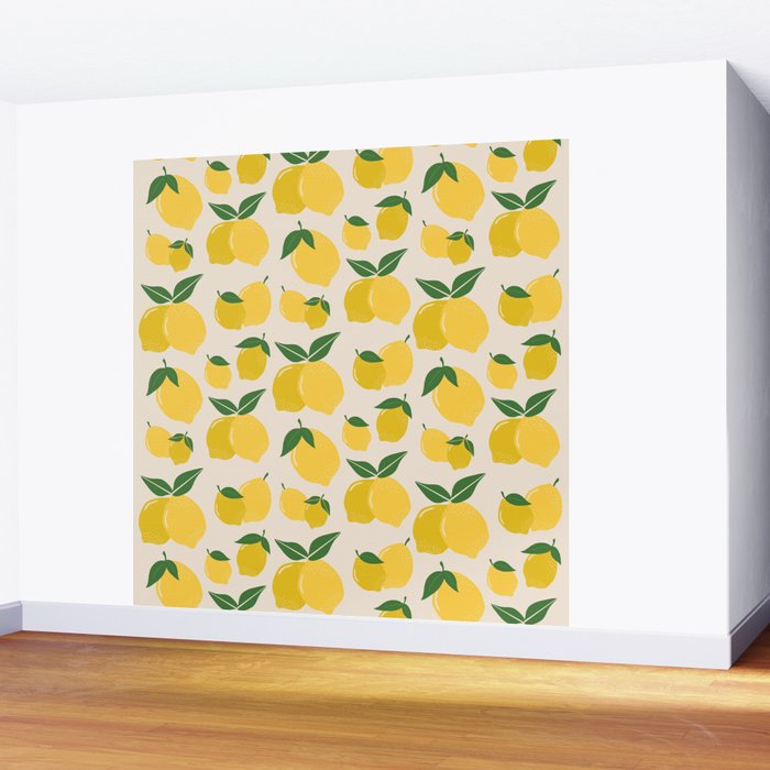 Les Citrons | 01 - Retro Lemon Print Abstract Lemons Wall Mural Gallery Image 2