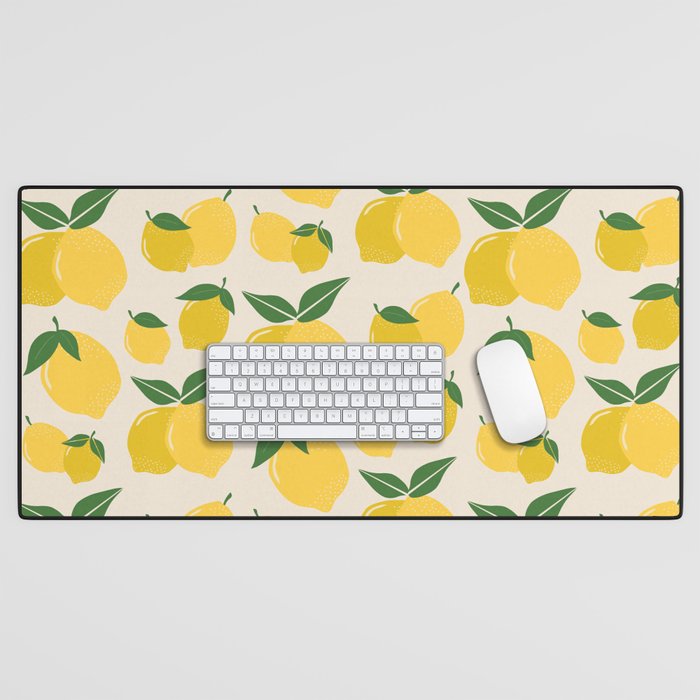 Les Citrons | 01 - Retro Lemon Print Abstract Lemons Desk Mat Gallery Image 1