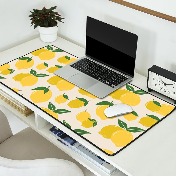 Les Citrons | 01 - Retro Lemon Print Abstract Lemons Desk Mat Gallery Image 2