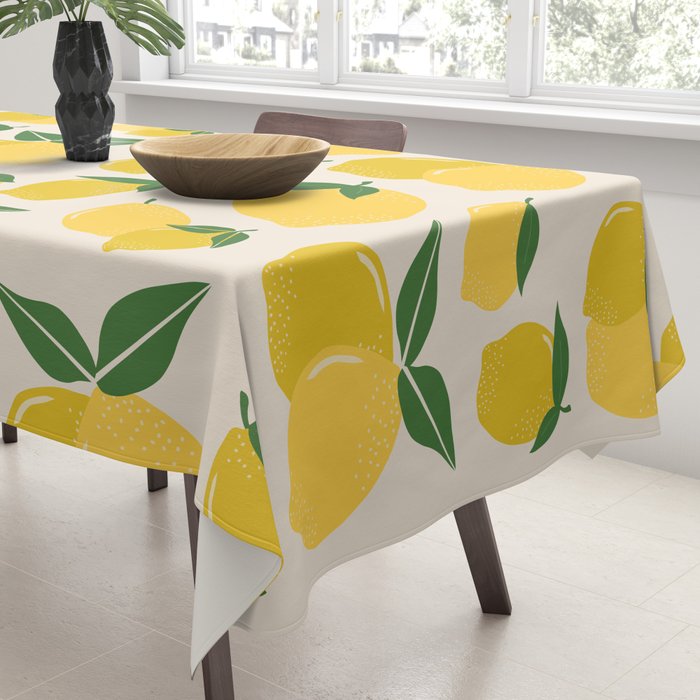 Les Citrons | 01 - Retro Lemon Print Abstract Lemons Tablecloth Gallery Image 3