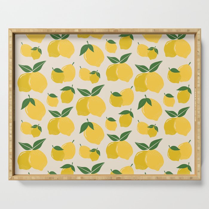 Les Citrons | 01 - Retro Lemon Print Abstract Lemons Serving Tray Gallery Image 1