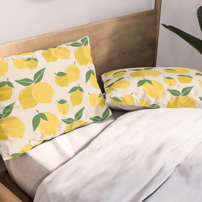 Les Citrons | 01 - Retro Lemon Print Abstract Lemons Pillow Sham Gallery Image 2
