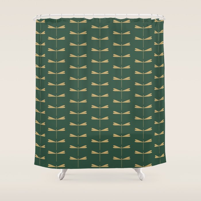 Dragonfly Pattern XVII Kelly Green Shower Curtain Gallery Image 1