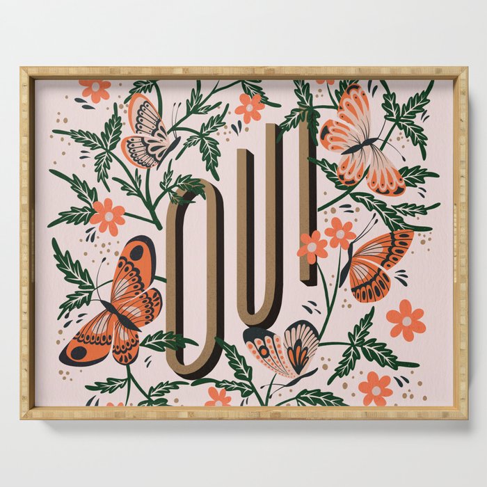 Oui Butterflies - Coral & Green Serving Tray Gallery Image 1