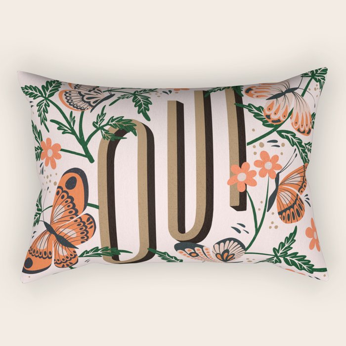 Oui Butterflies - Coral & Green Rectangular Pillow Gallery Image 2