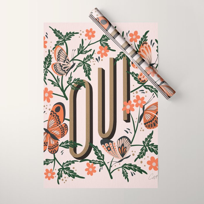 Oui Butterflies - Coral & Green Wrapping Paper Gallery Image 1
