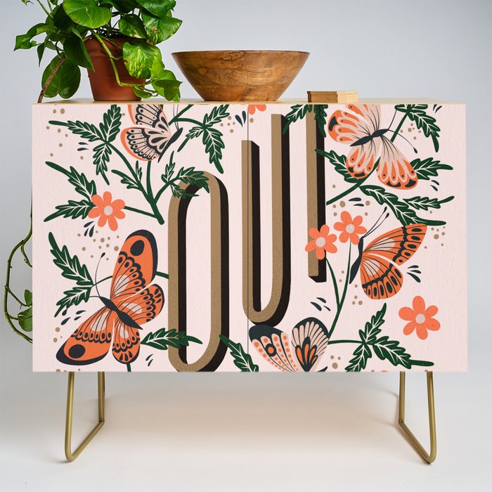 Oui Butterflies - Coral & Green Credenza Gallery Image 1