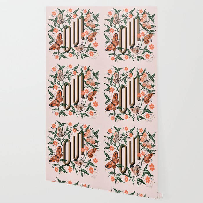 Oui Butterflies - Coral & Green Wallpaper Gallery Image 2