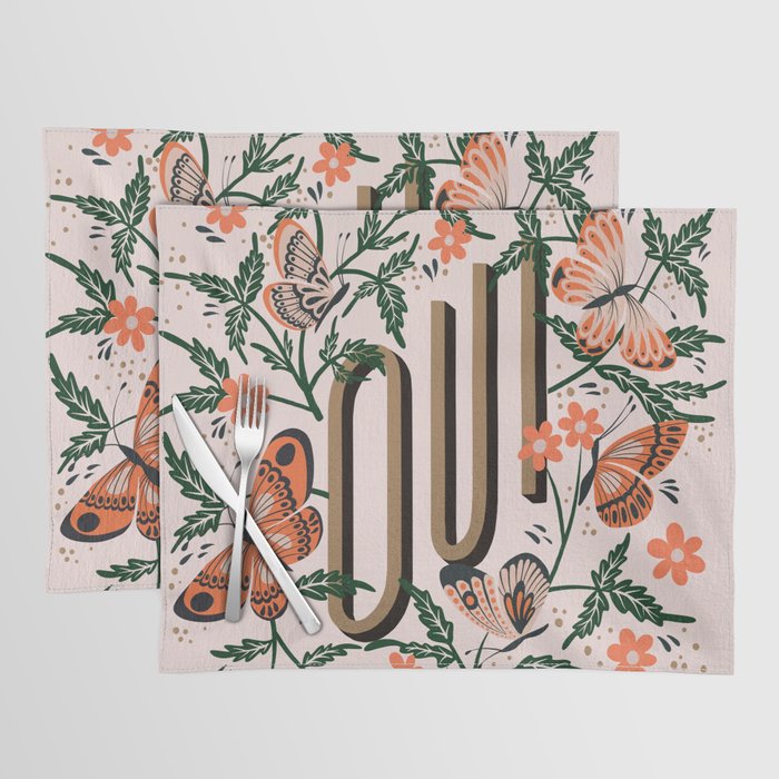 Oui Butterflies - Coral & Green Placemat Gallery Image 1