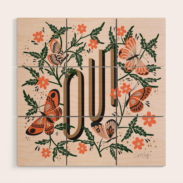 Oui Butterflies - Coral & Green Wood Wall Art Gallery Image 1