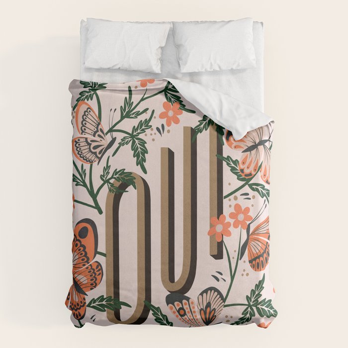 Oui Butterflies - Coral & Green Duvet Cover Gallery Image 6
