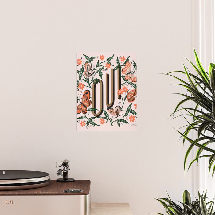 Oui Butterflies - Coral & Green Poster Gallery Image 2