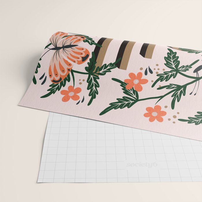 Oui Butterflies - Coral & Green Wrapping Paper Gallery Image 2