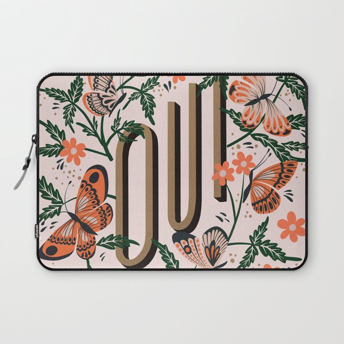 Oui Butterflies - Coral & Green Laptop Sleeve Gallery Image 1