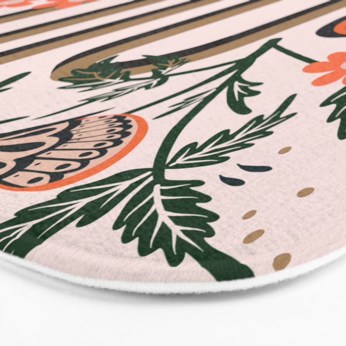 Oui Butterflies - Coral & Green Bath Mat Gallery Image 3